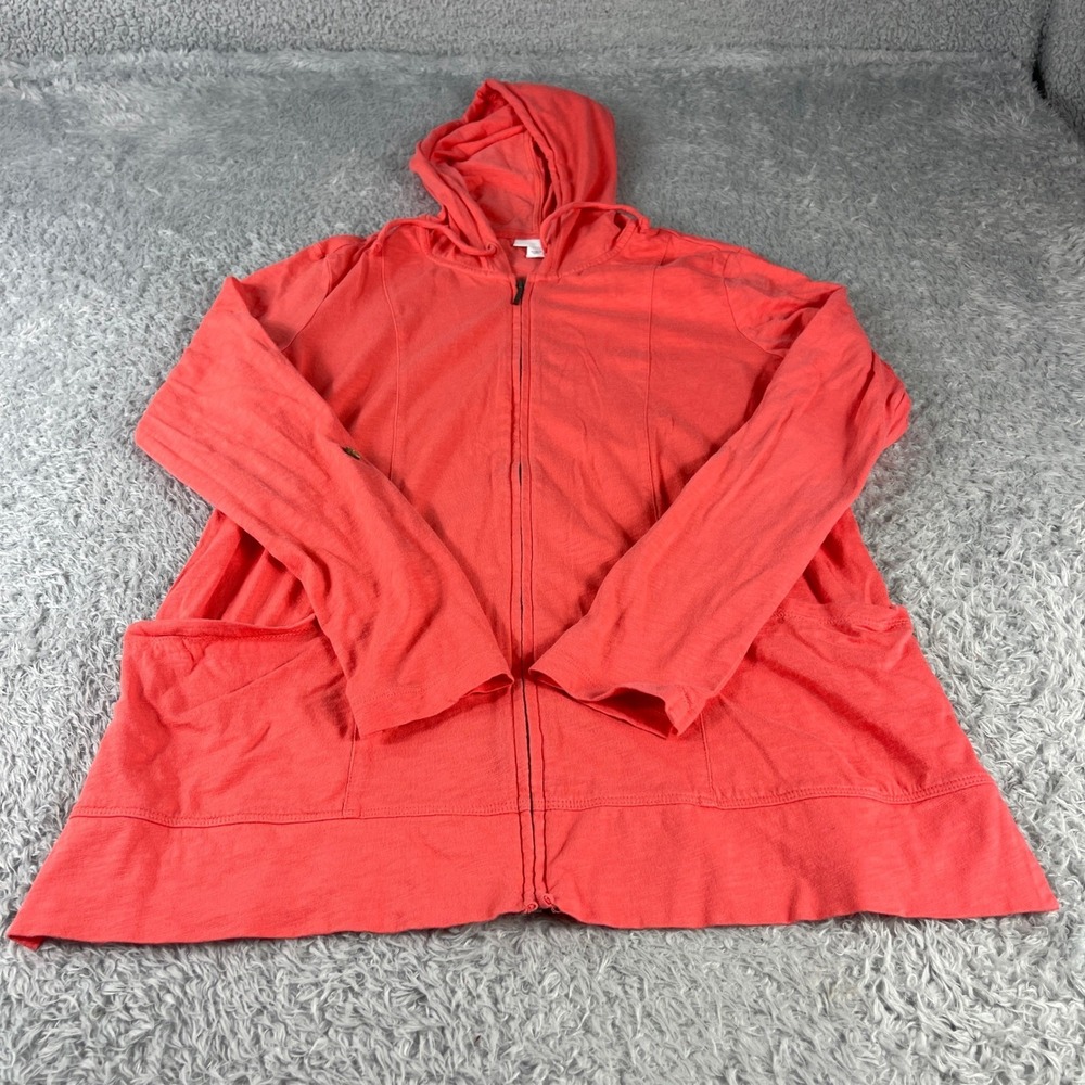 J.Jill XS Full Zip Hoodie Jacket Coral Pink Cotton Blend Pockets Casual Comfy
